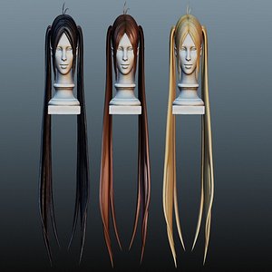 3D Female hair low poly 3 color model model