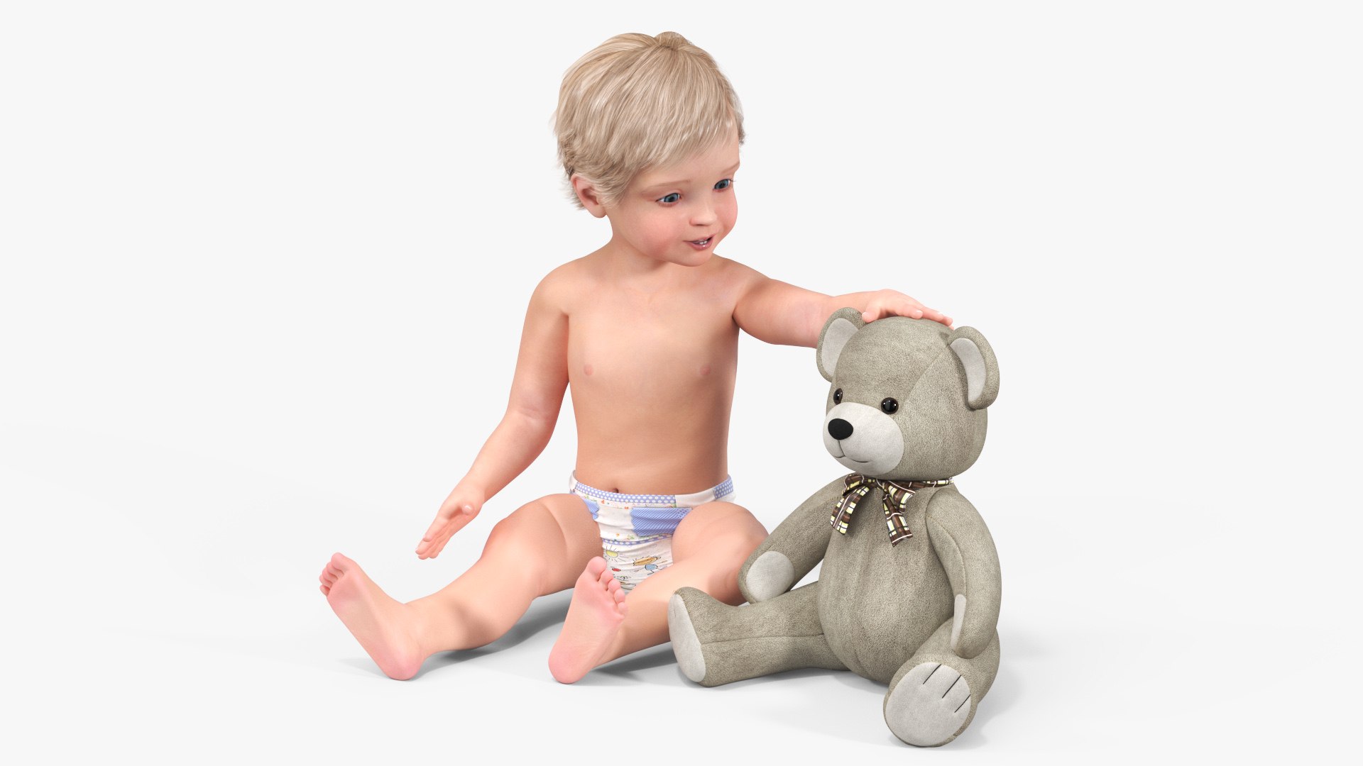 Kid Playing with Teddy Bear 3D model preview