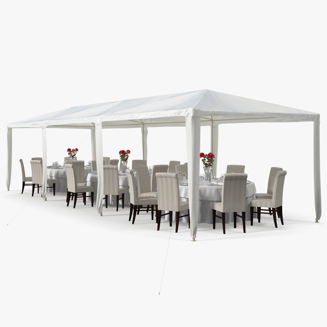 Party Wedding Outdoor Patio Tent with Served Tables 3D model preview