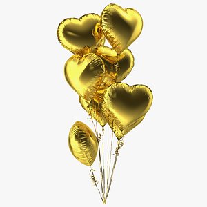 3D Helium Gold Heart Shape Balloons Bouquet model