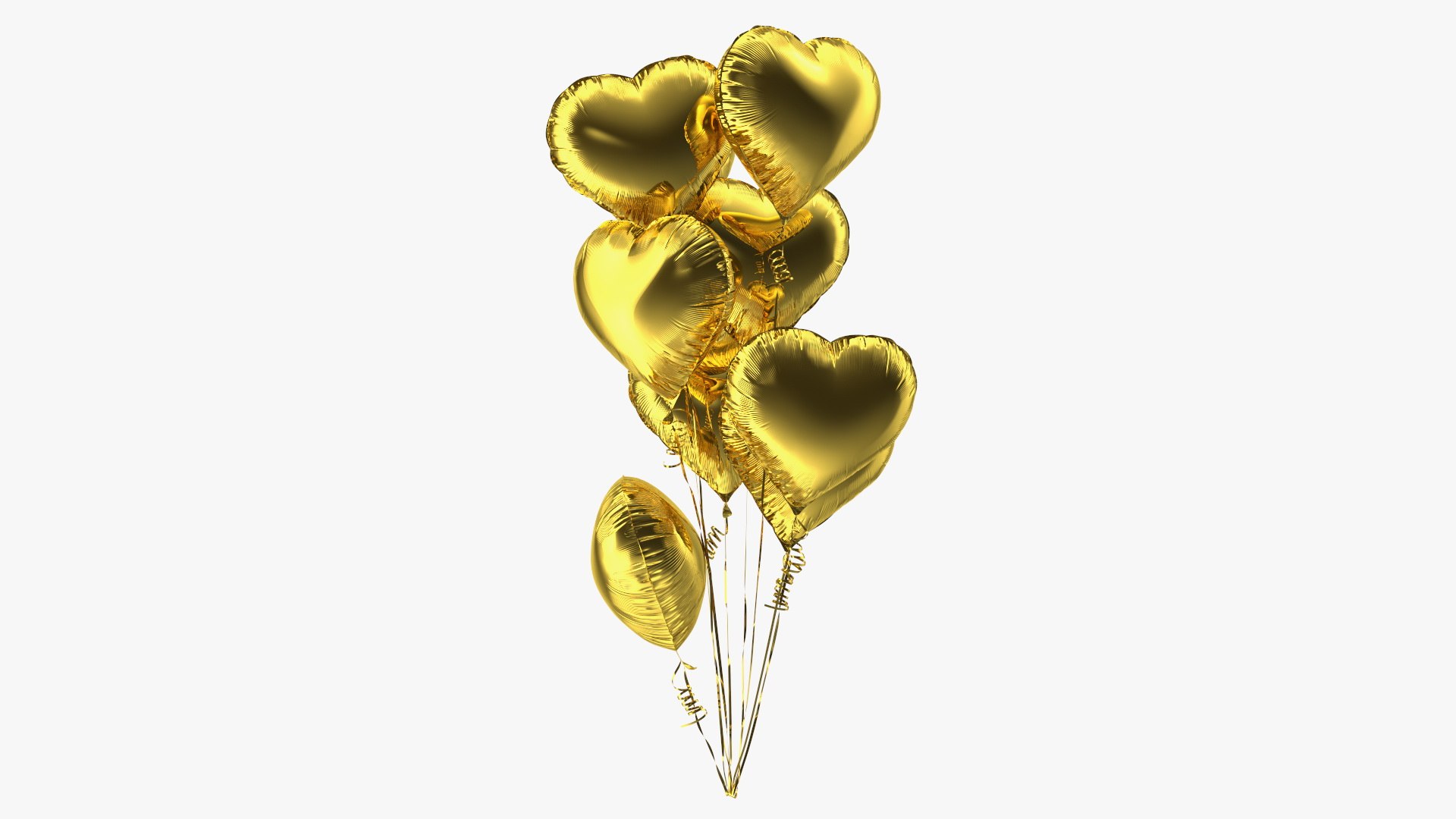 Helium Gold Heart Shape Balloons Bouquet 3D model preview