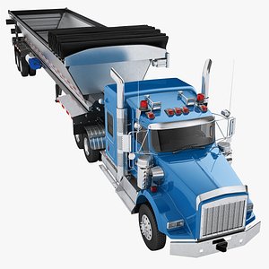 Long Hood Truck Generic Live Bottom Trailer 02