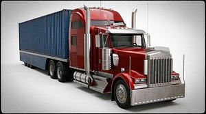 Semi Truck with Container Trailer - Kenworth Style