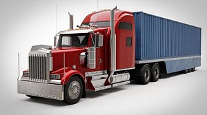 Semi Truck with Container Trailer - Kenworth Style