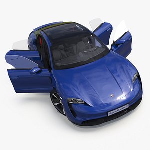 3D Electric Sports Car Porsche Taycan Turbo S Gentian Blue Rigged