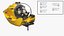 Compact Research Sub with Robotic Arm Yellow Rigged 3D