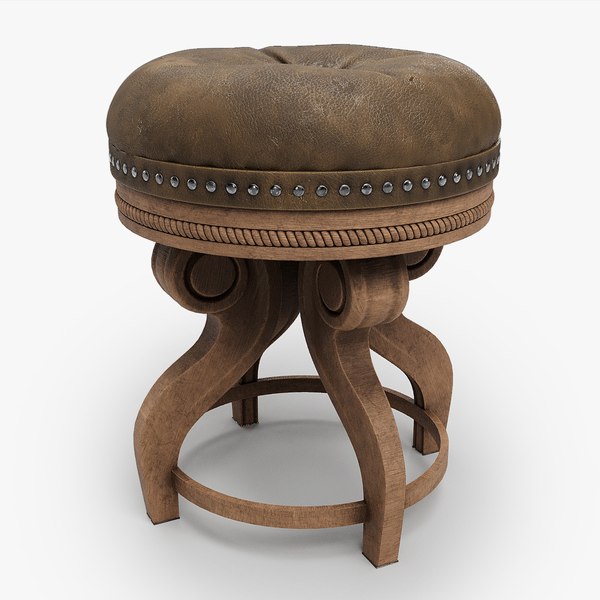 Vintage Wood Leather Stool model