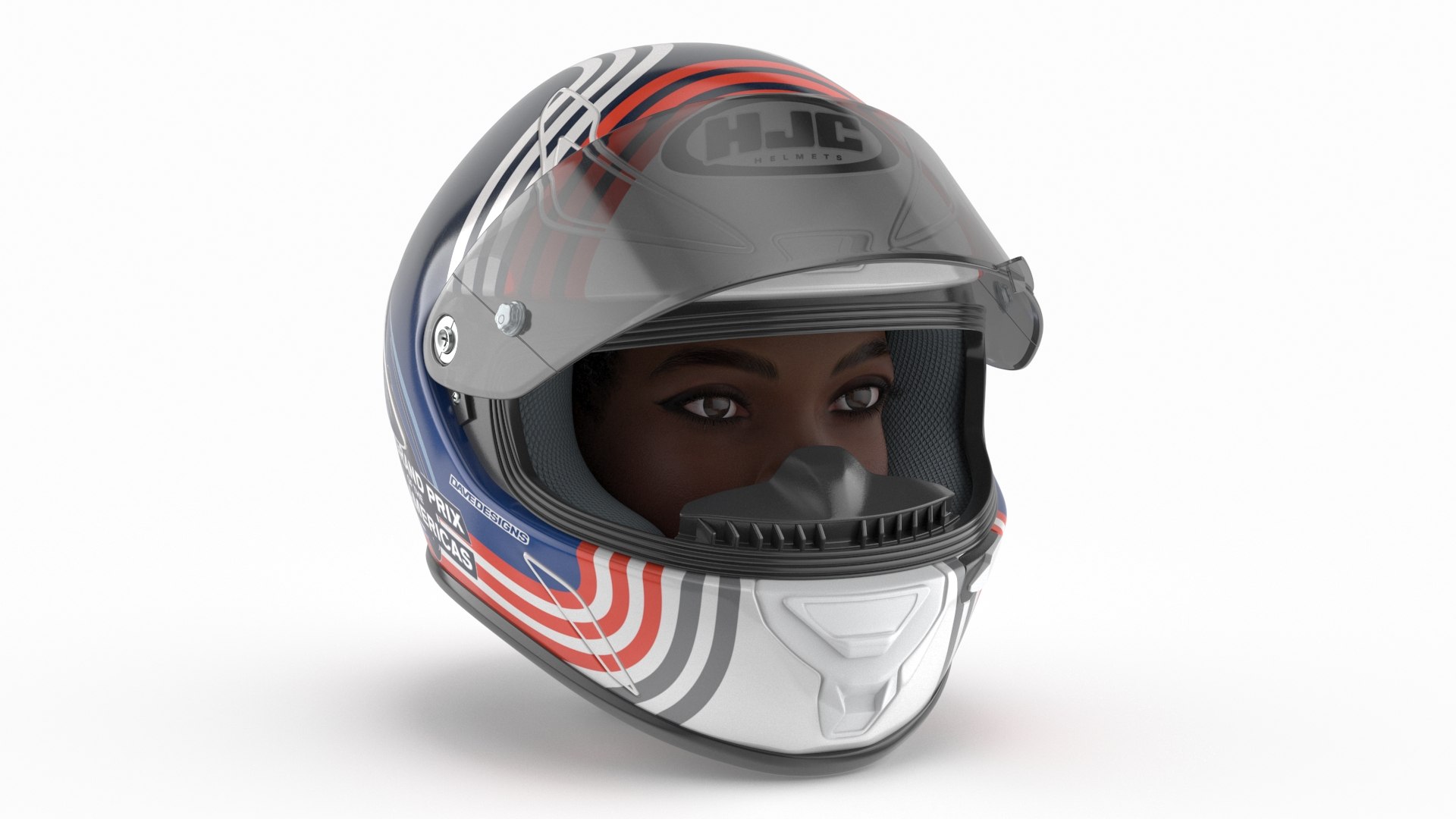 Afro American Woman in Racing Helmet 3D model preview