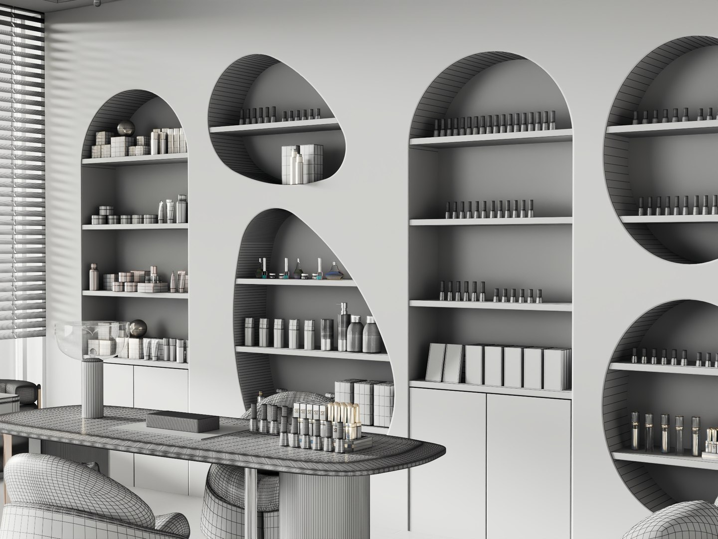 3D Luxury Nail Salon Interior With Organic Shelves - TurboSquid 2518531