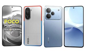 3D Realme P4 Engine Blue And Xiaomi Poco M7 Plus 5G White
