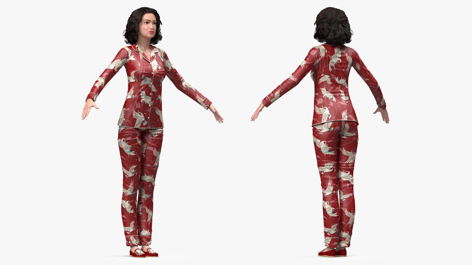 Asian Woman in Satin Pijama Rigged for Modo 3D model preview