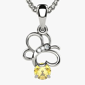 4mm Gemstone Butterfly Gold Pendant 3D model