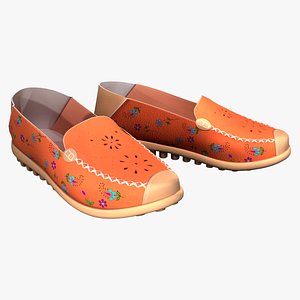 Floral Print Hollow Out Breathable Casual Slip On Flat Shoes 3D model