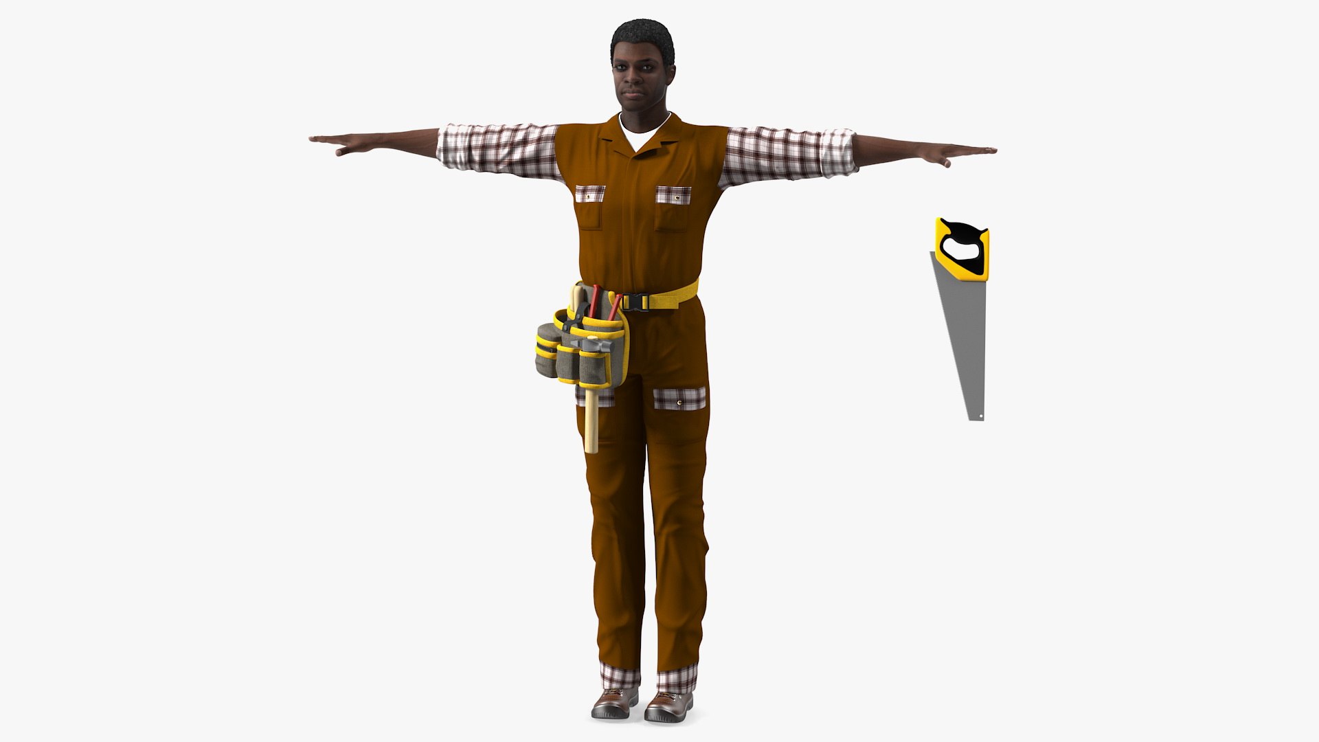 Afro American Carpenter T Pose 3D model preview