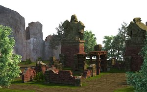 Ruins  forest remains  model plants  grasses and trees
