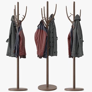 3D solid wood coat rack model