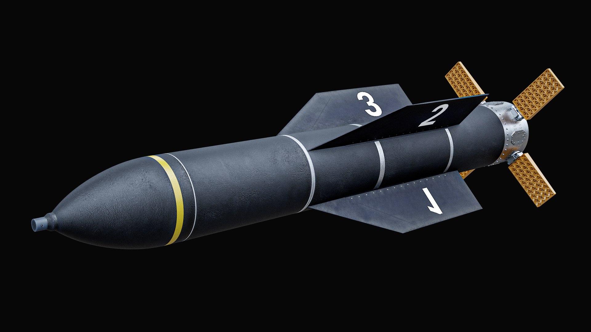 3D GBU-57 MOP Guided Bomb Unit Black Flight Test Edition PBR https://p.turbosquid.com/ts-thumb/tG/SRjnew/ft/r_scrgbu57_002a/png/1790410589/1920x1080/fit_q87/2305d866771e83046ed82e1020453967ce57b098/r_scrgbu57_002a.jpg