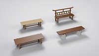 Japanese Wooden Bench Pack - 4 Game-Ready Benches with Bamboo
