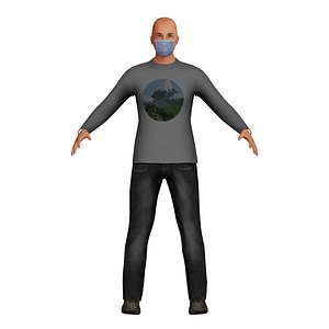 Bald White Man in Mask Low-Poly