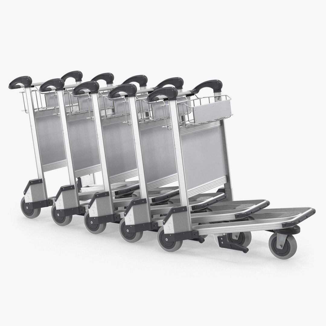 Baggage Airport Trolleys 3D Model preview
