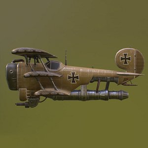 Steampunk airplane lowpoly UE4 Unity military aircraft warplane old retro WWI gun