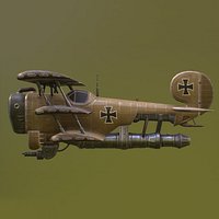 Steampunk airplane lowpoly UE4 Unity military aircraft warplane old retro WWI gun