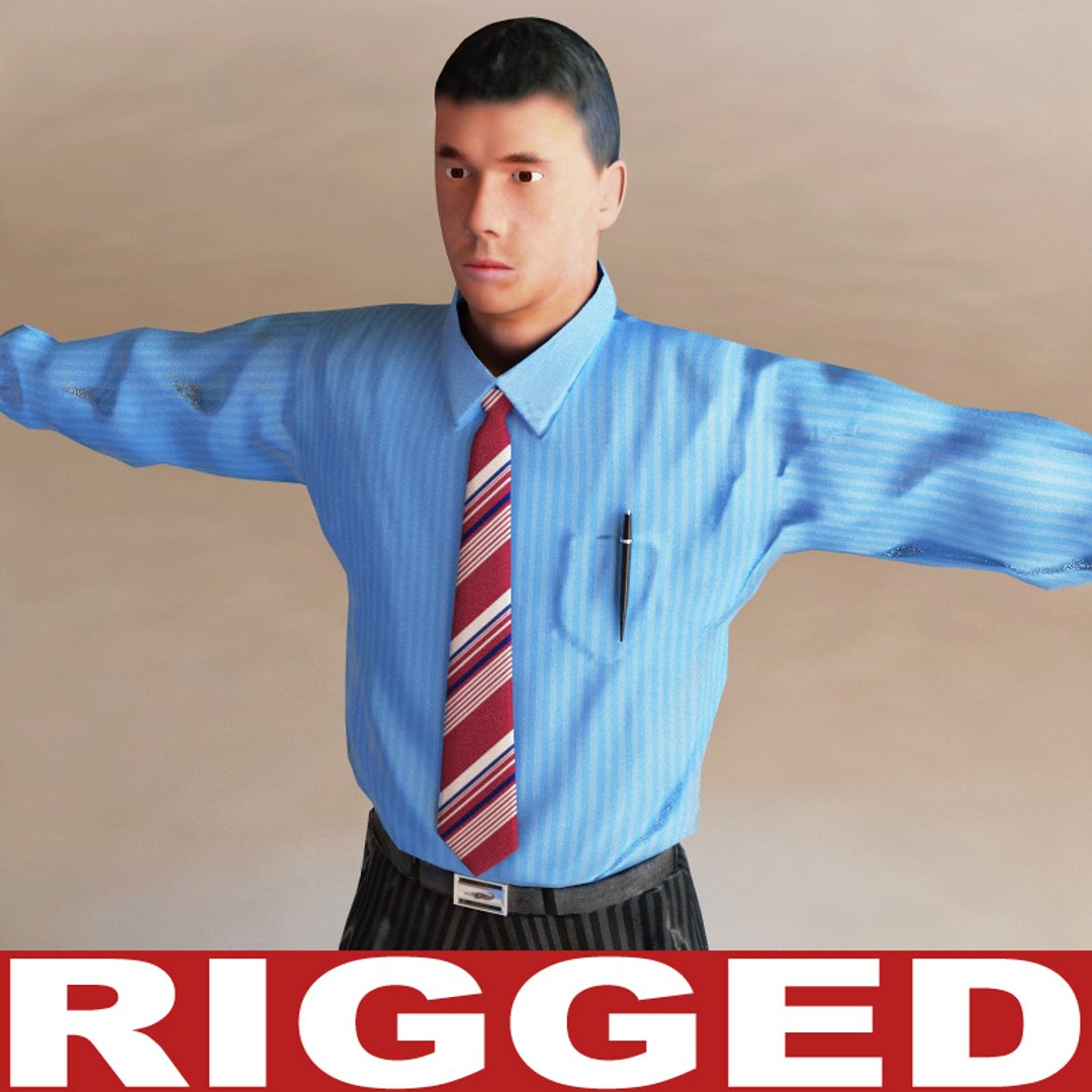 3d office worker rigged biped model