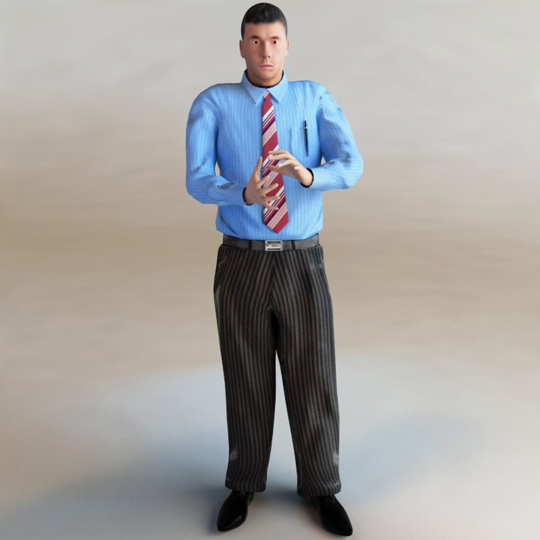 3d office worker rigged biped model