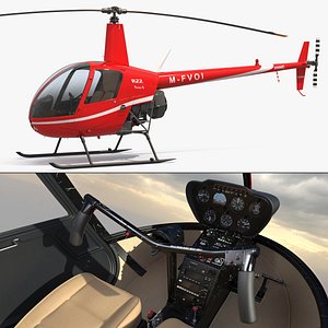 3D Robinson R22 Light Utility Helicopter Red
