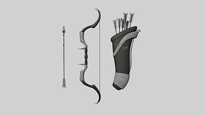 3D Archer Bow 01 - Black Gray - Quiver Fantasy Weaponry model