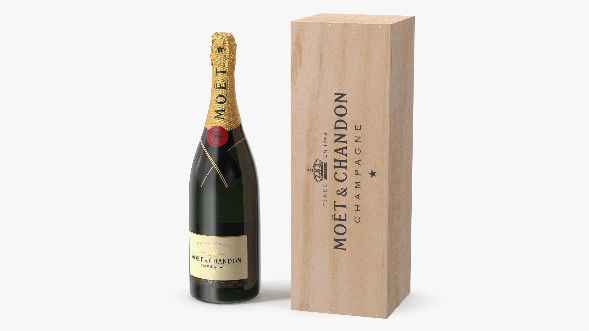 Champagne Moet and Chandon Brut Imperial with Wooden Box 3D model preview