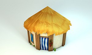 Low poly tropical handpainted hut - cartoon stylized cabin