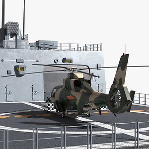 Military Harbin Z-9WZ Helicopter on Naval Ship Deck