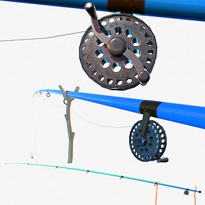 Low Poly Fishing Pole 3D Models for Download