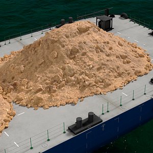 Transport Barge with Sand Load on Water 3D