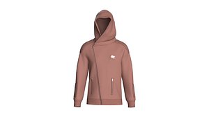 Men Zip Hoodie With Quilted Shoulder Pads