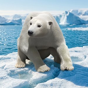 White Polar Bear Idle Fur Animated Rigged For Maya
