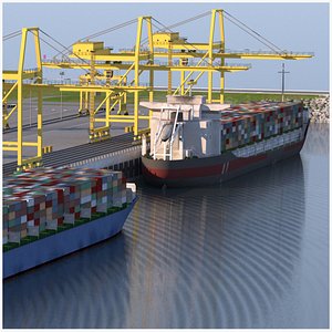 Detailed sea port container terminal 3D