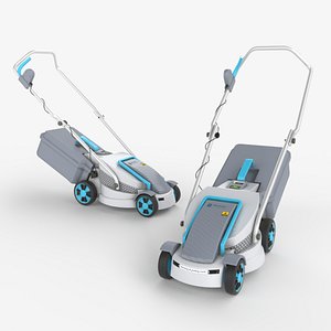Electric White Lawn Mower with Grass Collector 3D model