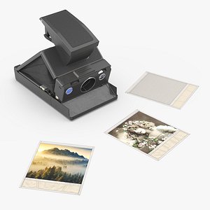 Retro Analog Instant Film Camera Open Black with Printing Photo