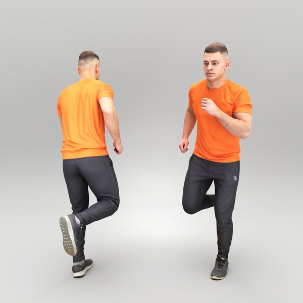 3D model Man in orange t-shirt running 435