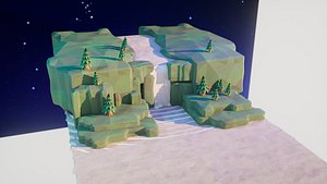 Waterfall Stylized - Cute cartoon scene 3D model