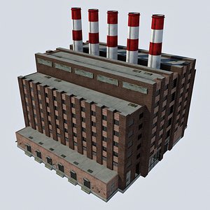 Old Industrial Factory Power Plant Building - Coal Smokestacks 1
