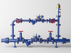 Industrial Water Pipe Valve Assembly 3D Model