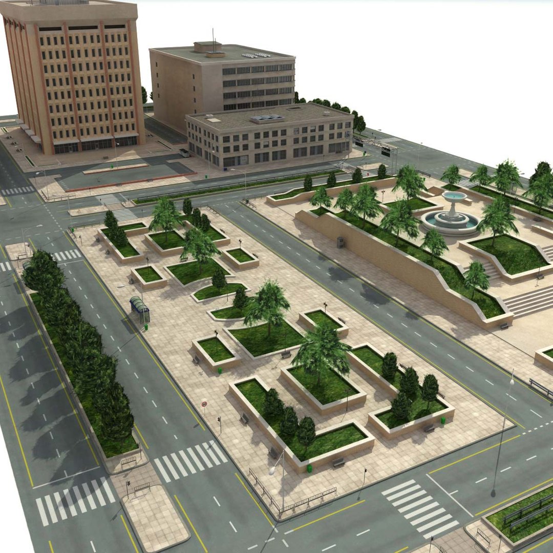 3d Model City Park Blocks Cityscape