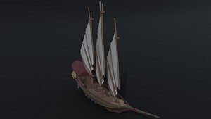 3D Low-poly Cartoon medieval fantasy ship Polygonal Style