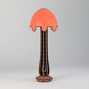Art Deco Amsterdam School Batik Decoration Wooden Floor Lamp