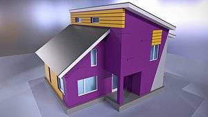 Asymmetrical colourful two-storey house 3D model