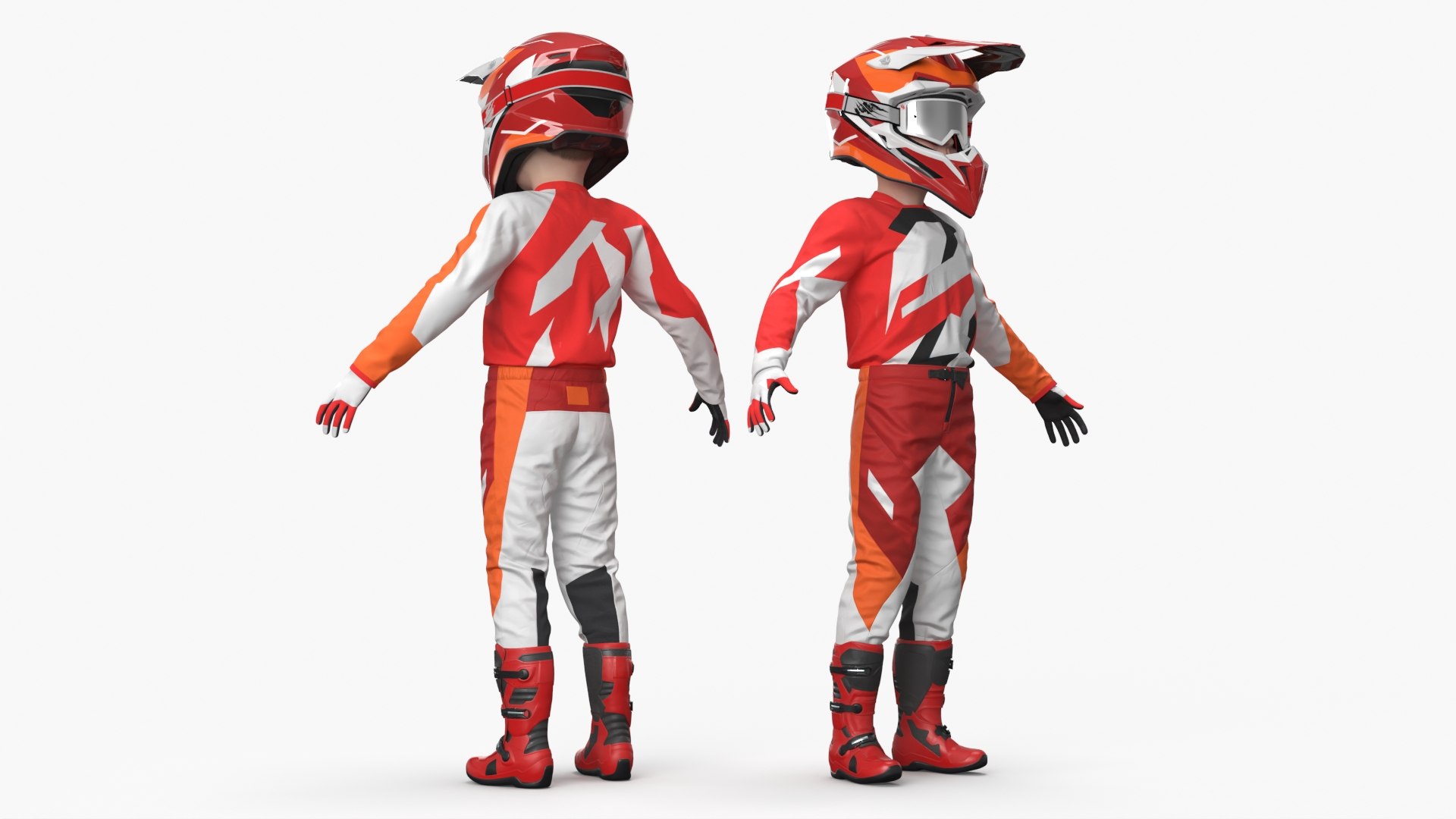 Kids Motocross Gear Set Red-Orange 3D model preview