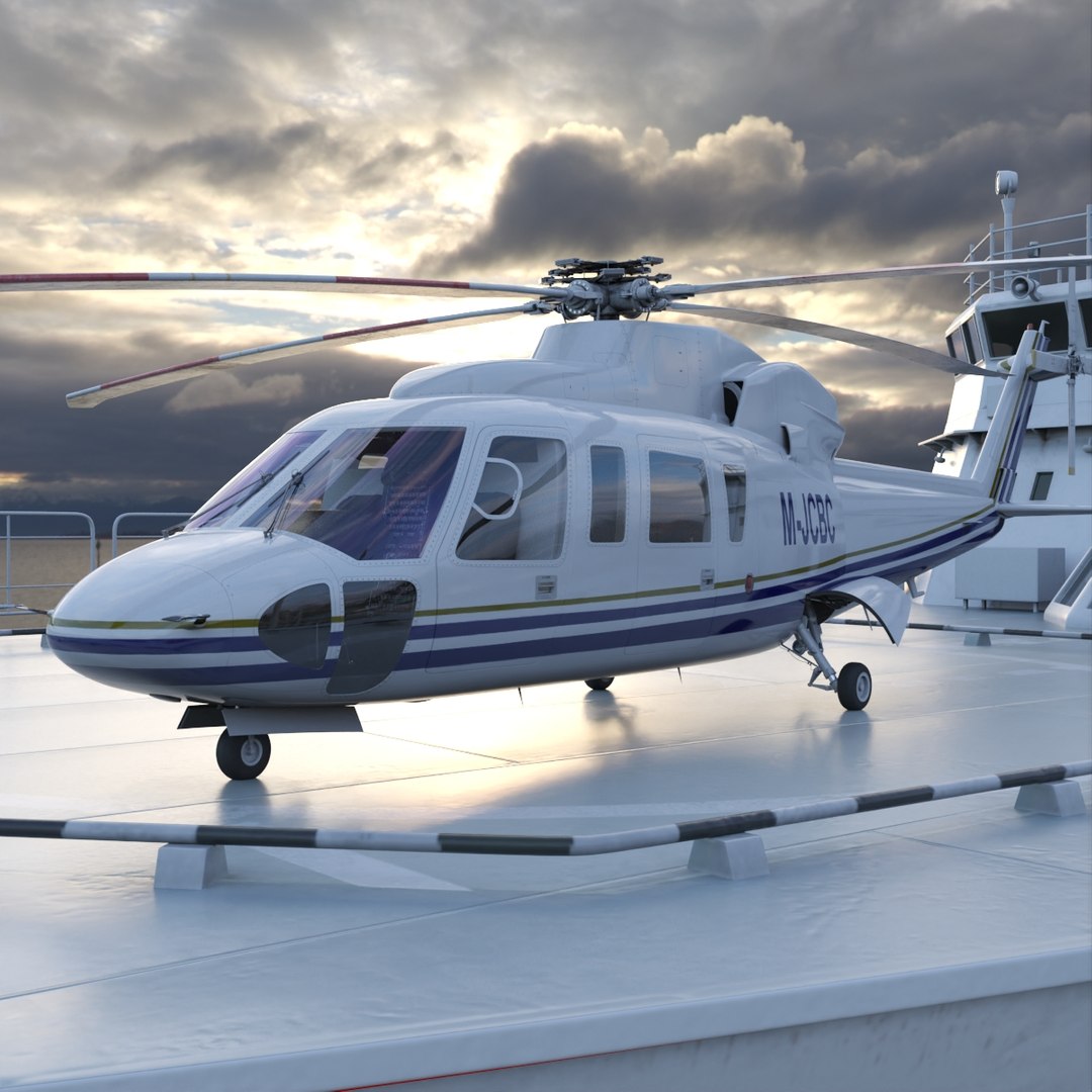 Sikorsky S-76 Medium Passenger Helicopter White 3D model preview